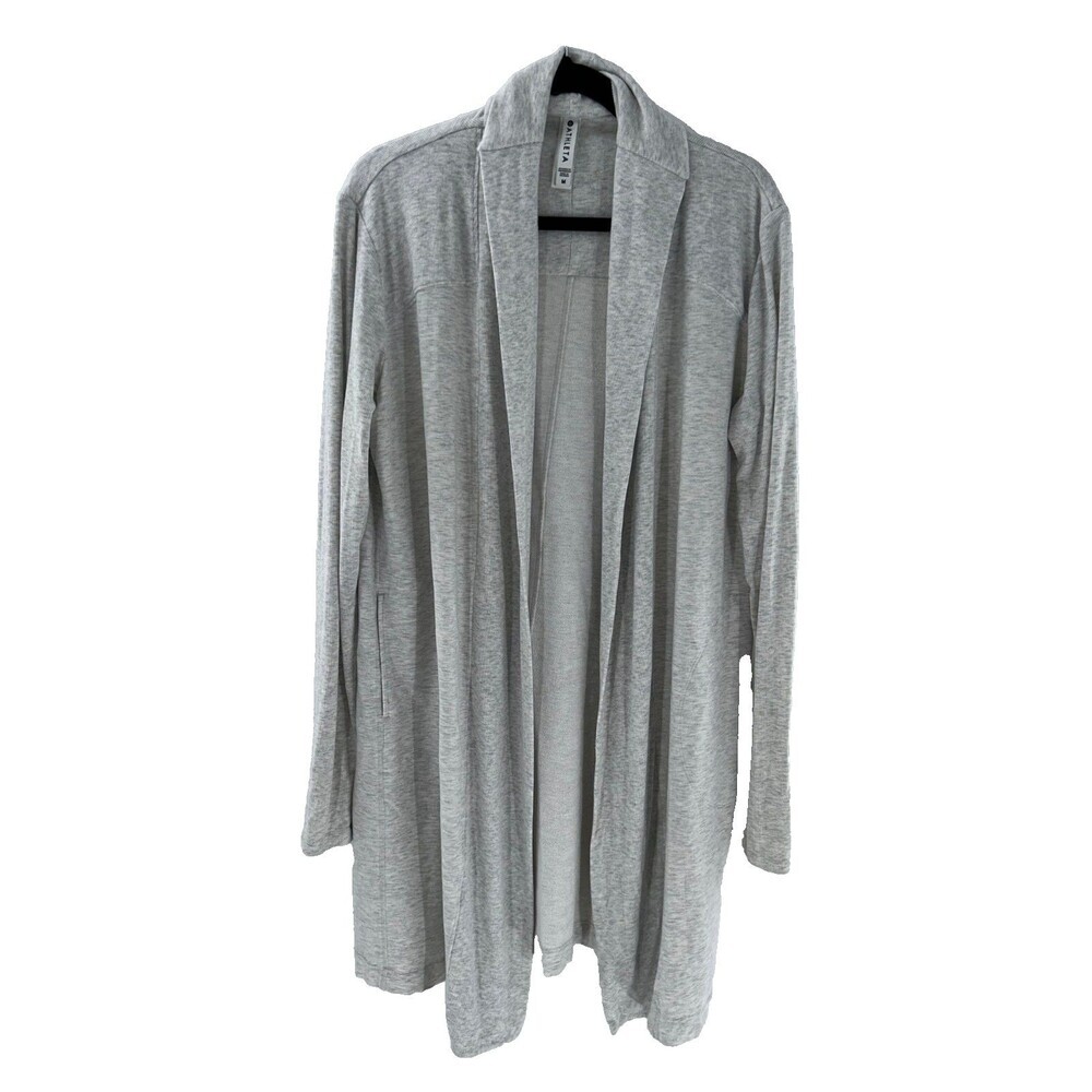 Women's Athleta Compact Coaster Long Open Front Gray Cardigan Size M